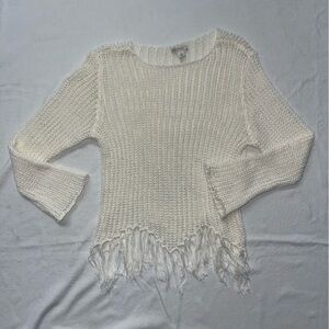 Cato Established Cream Crochet Fringe Sweater – Size Large Boho